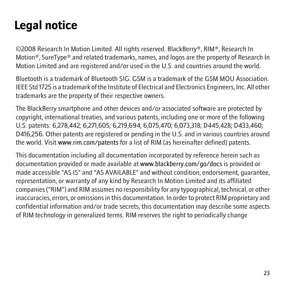 Legal notice | Blackberry 8700 User Manual | Page 25 / 29