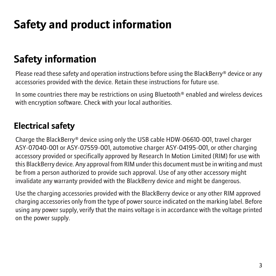 Safety and product information, Safety information | Blackberry 8700 User Manual | Page 5 / 29