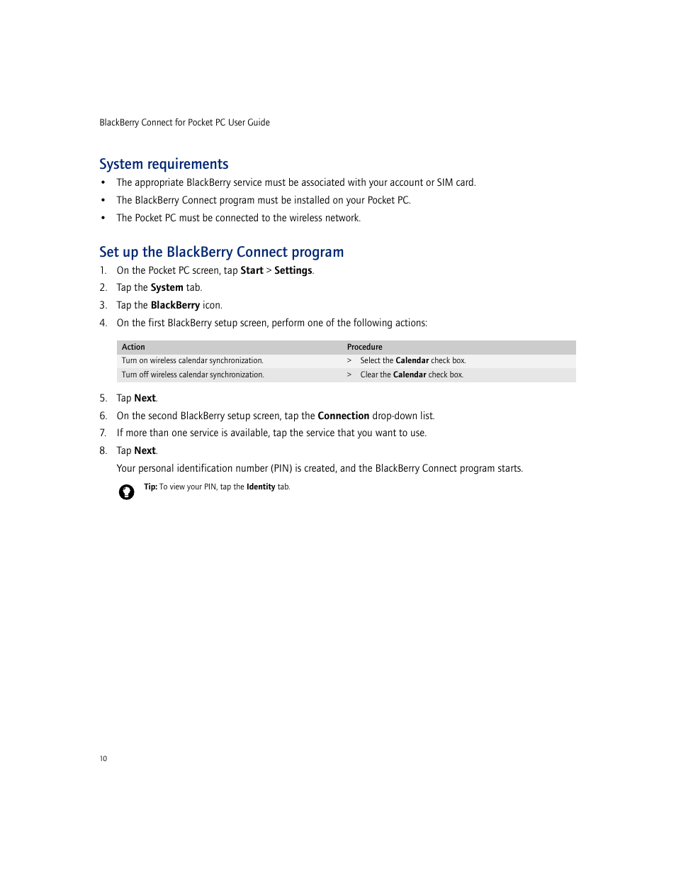 System requirements, Set up the blackberry connect program | Blackberry CONNECT FOR POCKET PC 2.1 User Manual | Page 10 / 38