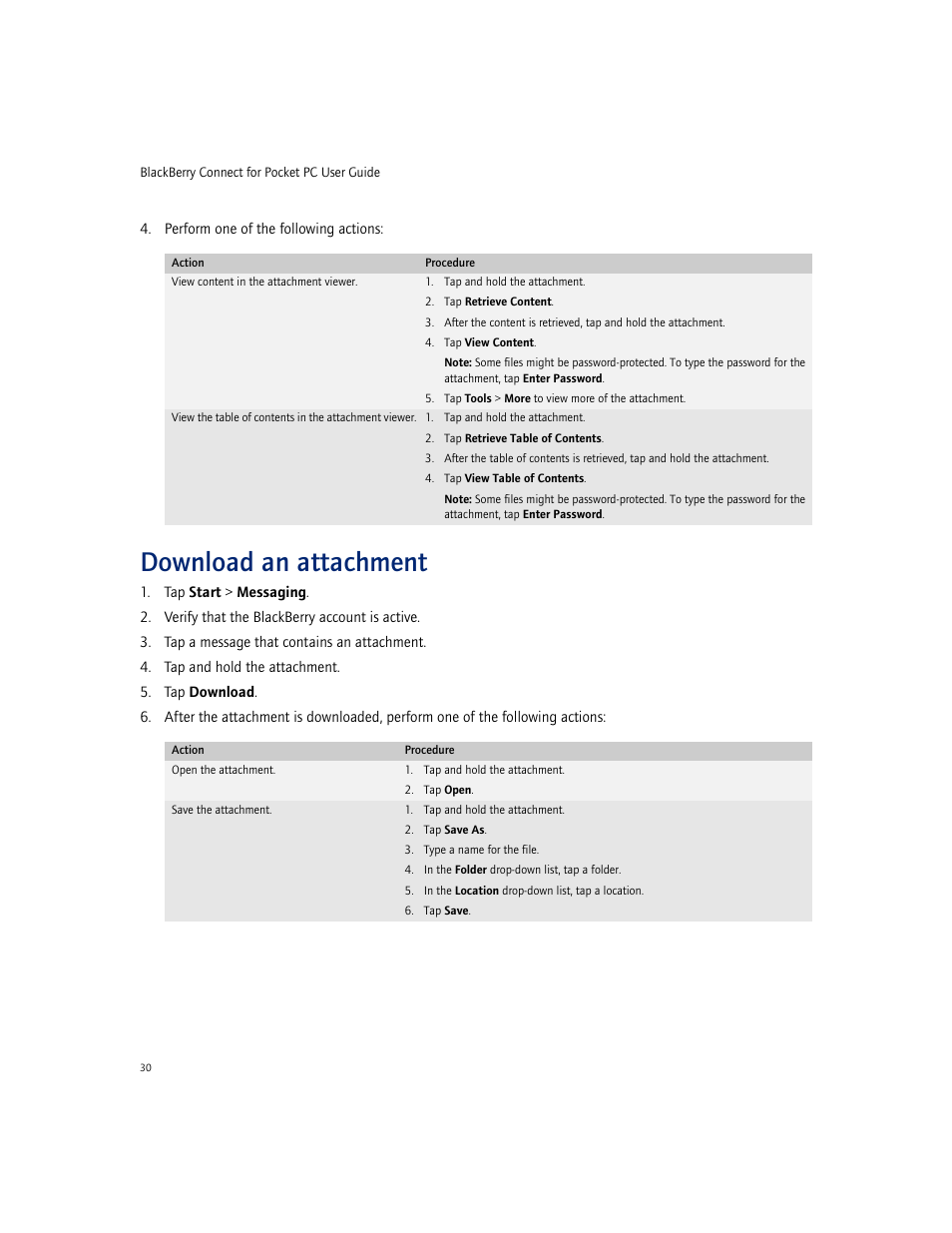 Download an attachment | Blackberry CONNECT FOR POCKET PC 2.1 User Manual | Page 30 / 38