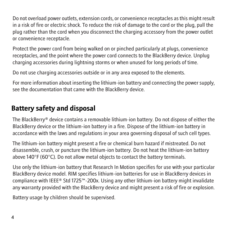 Battery safety and disposal | Blackberry Curve 8320 User Manual | Page 6 / 33