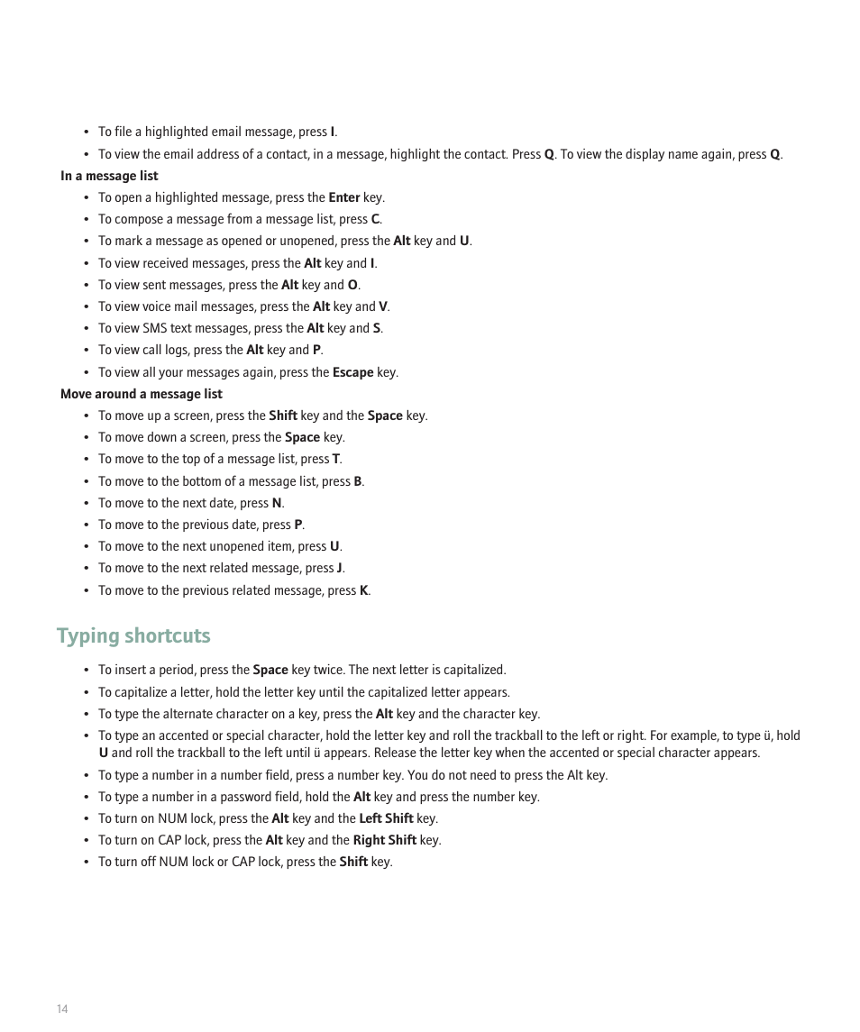 Typing shortcuts | Blackberry Global 8830 User Manual | Page 16 / 262