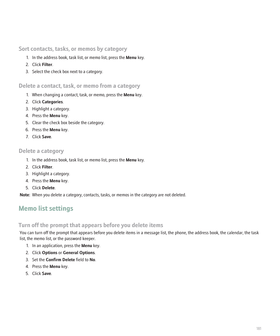 Delete a category | Blackberry Global 8830 User Manual | Page 183 / 262