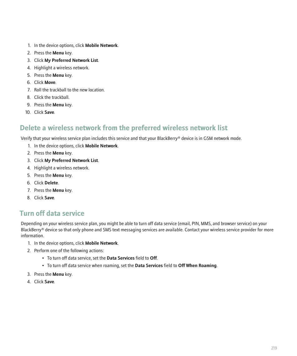 Turn off data service | Blackberry Global 8830 User Manual | Page 221 / 262