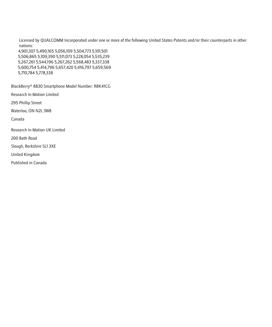 Blackberry Global 8830 User Manual | Page 262 / 262