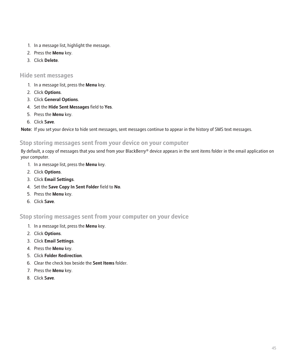 Hide sent messages | Blackberry Global 8830 User Manual | Page 47 / 262