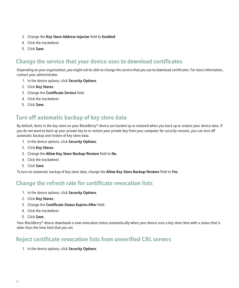 Turn off automatic backup of key store data | Blackberry 8700 Series User Manual | Page 16 / 25