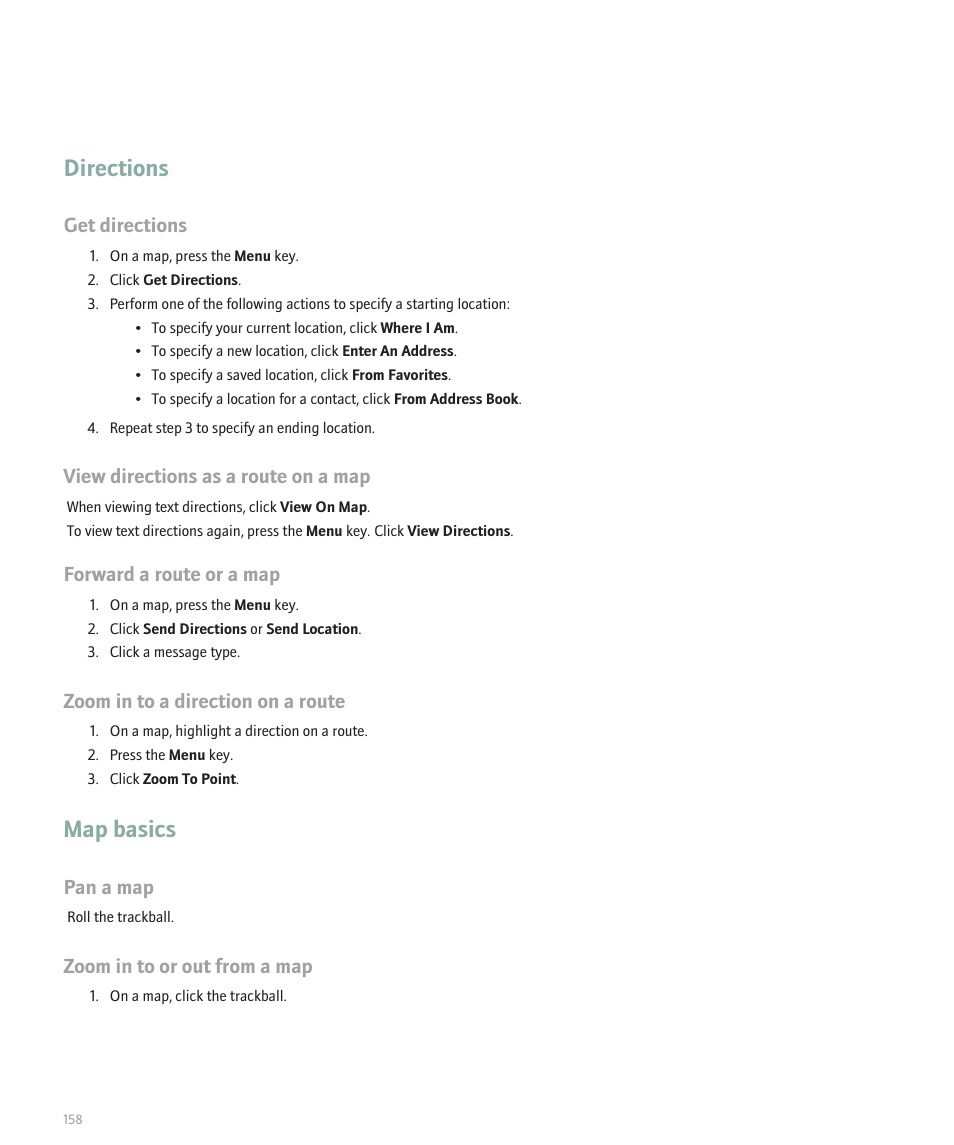 Directions, Map basics | Blackberry 8300 User Manual | Page 160 / 270