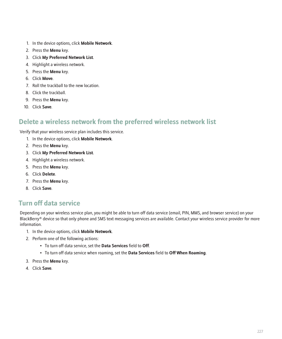 Turn off data service | Blackberry 8300 User Manual | Page 229 / 270