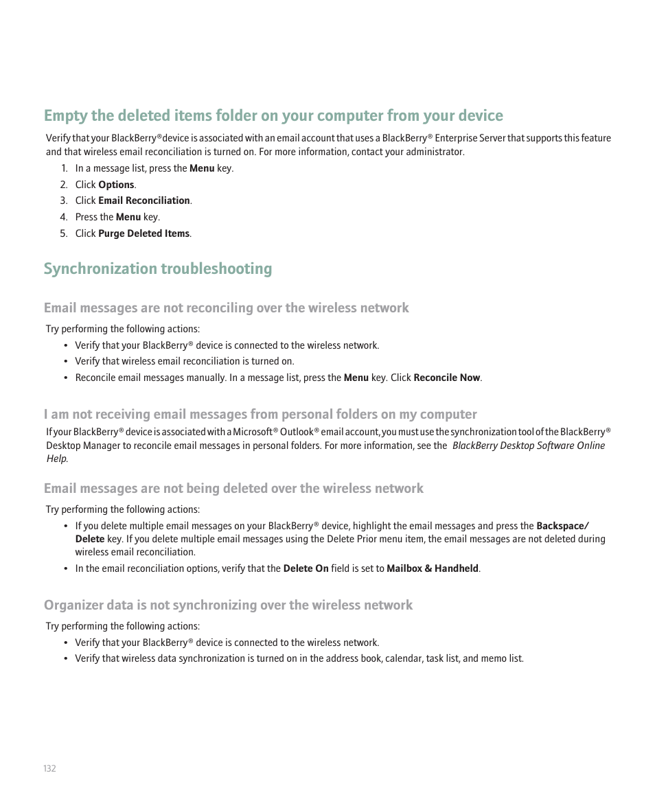 Synchronization troubleshooting | Blackberry 8120 User Manual | Page 134 / 302