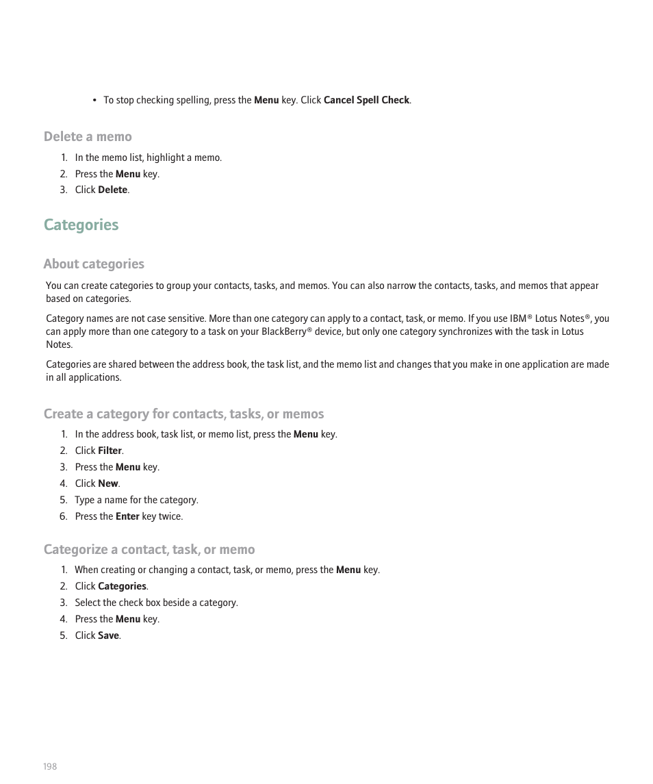 Categories, About categories | Blackberry 8120 User Manual | Page 200 / 302