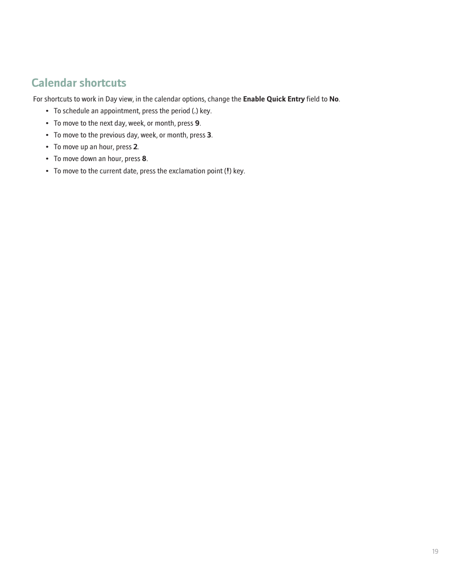 Calendar shortcuts | Blackberry 8120 User Manual | Page 21 / 302