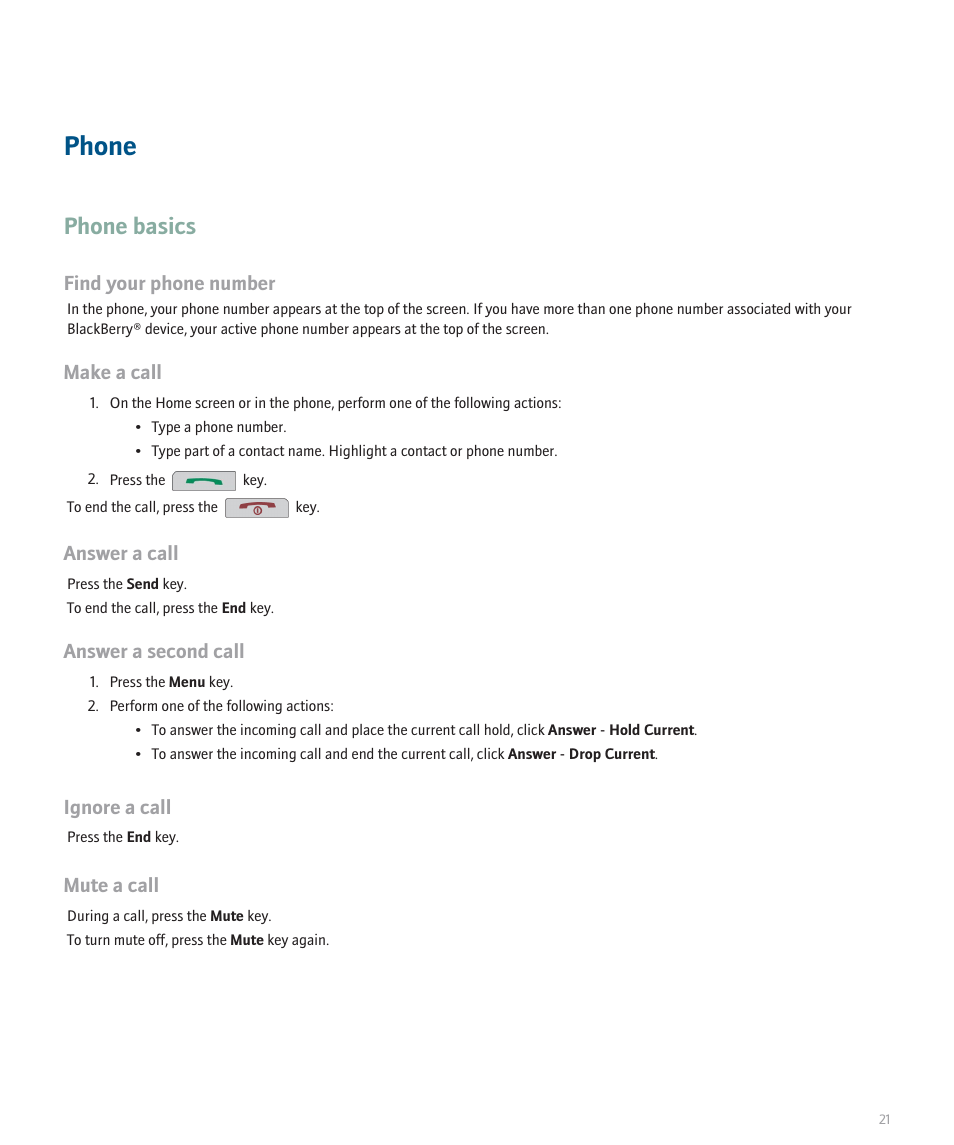Phone, Phone basics | Blackberry 8120 User Manual | Page 23 / 302