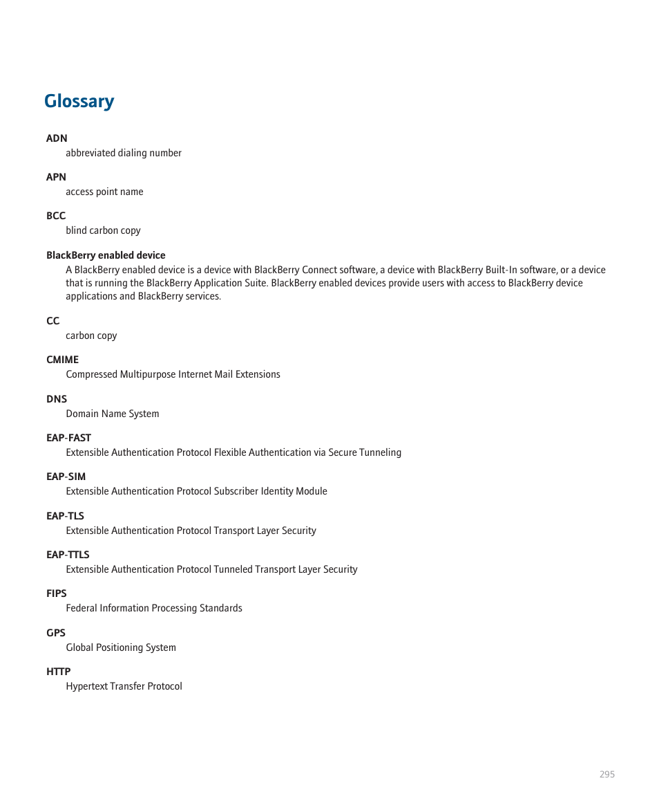 Glossary | Blackberry 8120 User Manual | Page 297 / 302