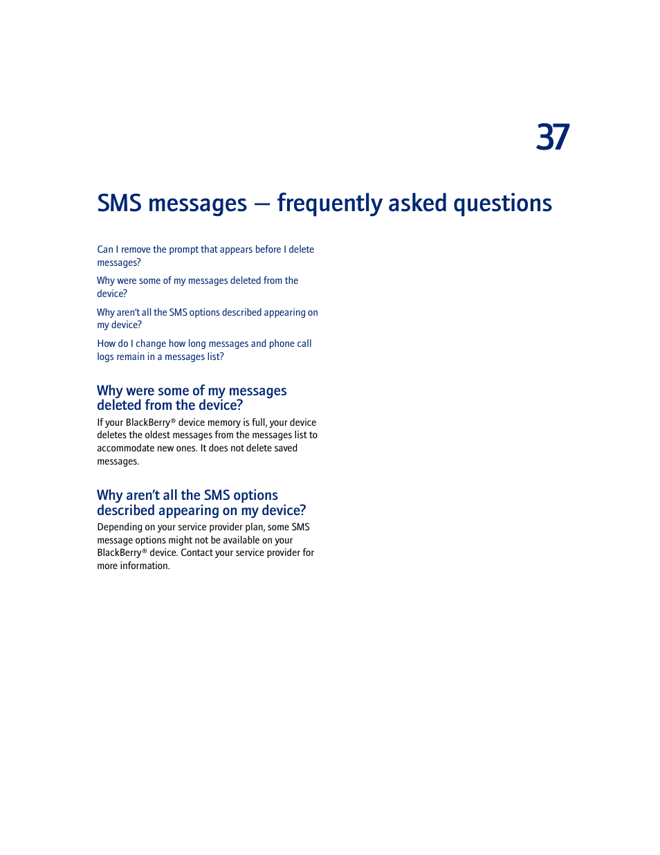 Sms messages - frequently asked questions, Sms messages — frequently asked questions | Blackberry 7100I User Manual | Page 115 / 160