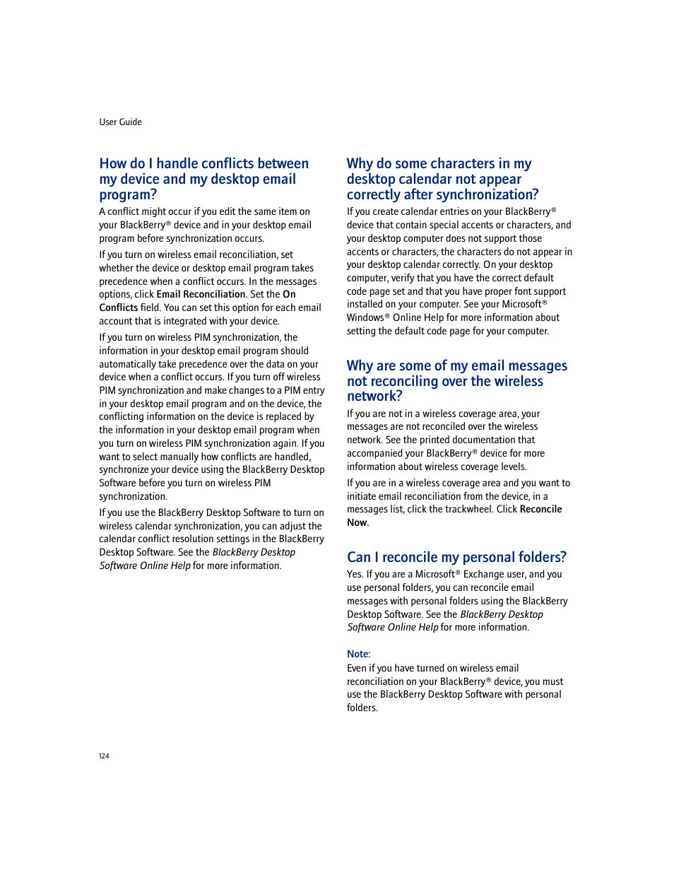 Can i reconcile my personal folders | Blackberry 7100I User Manual | Page 124 / 160