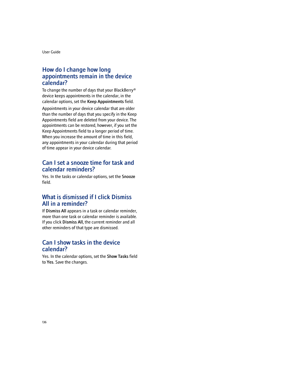 Can i show tasks in the device calendar | Blackberry 7100I User Manual | Page 136 / 160