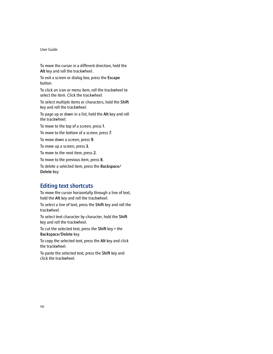 Editing text shortcuts | Blackberry 7100I User Manual | Page 142 / 160