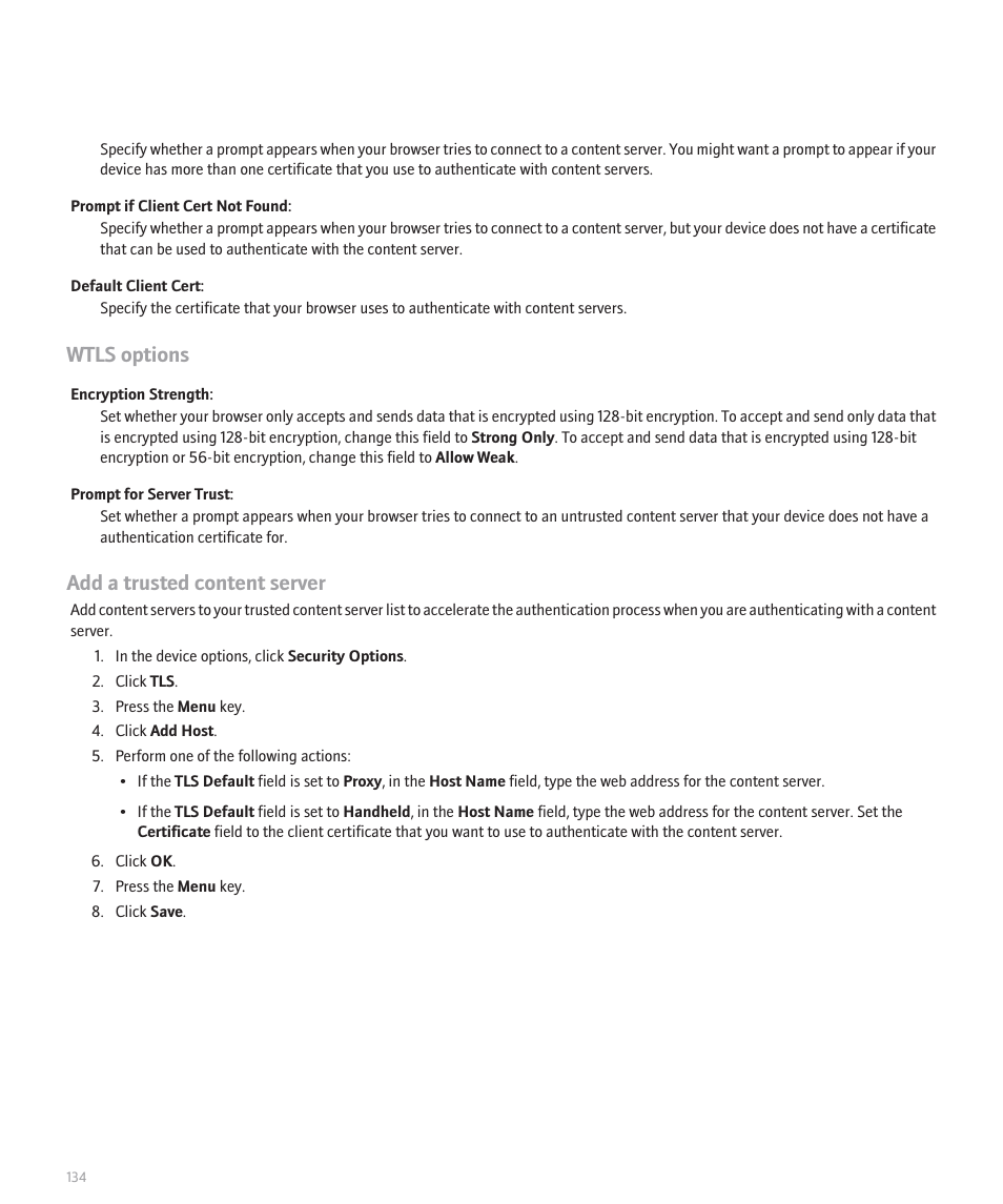 Wtls options, Add a trusted content server | Blackberry Curve 8330 User Manual | Page 136 / 272