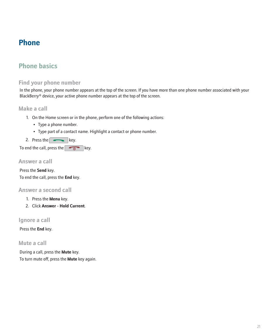 Phone, Phone basics | Blackberry Curve 8330 User Manual | Page 23 / 272