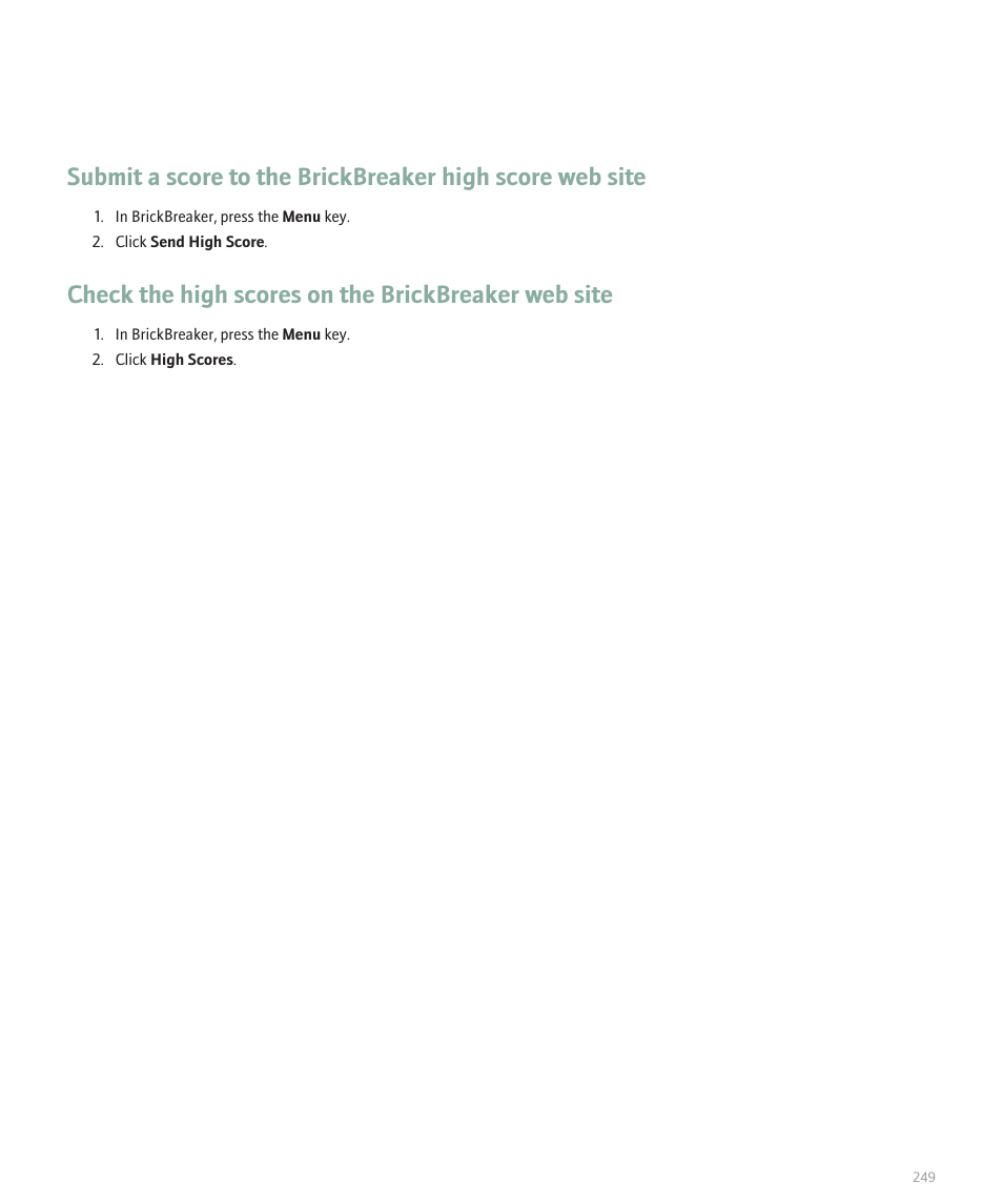 Check the high scores on the brickbreaker web site | Blackberry Curve 8330 User Manual | Page 251 / 272