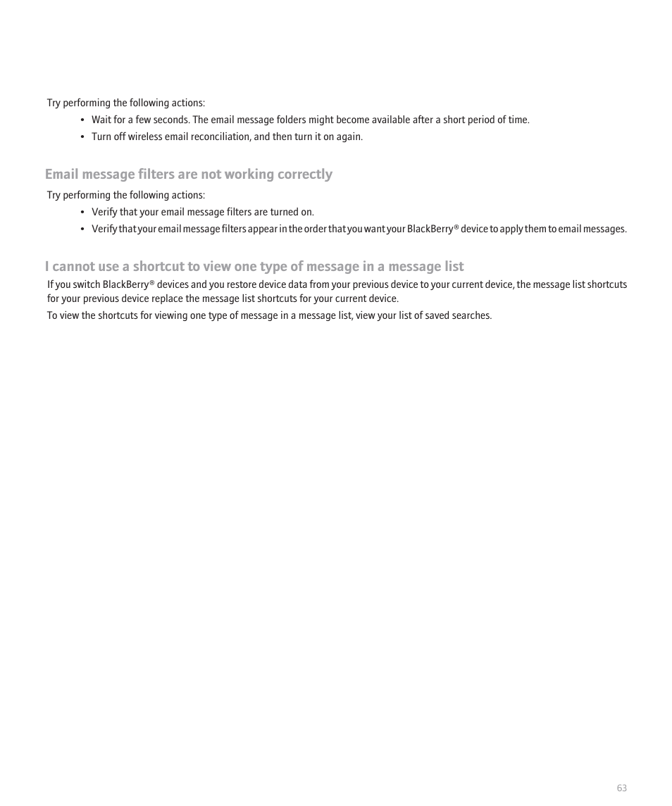Email message filters are not working correctly | Blackberry Curve 8330 User Manual | Page 65 / 272