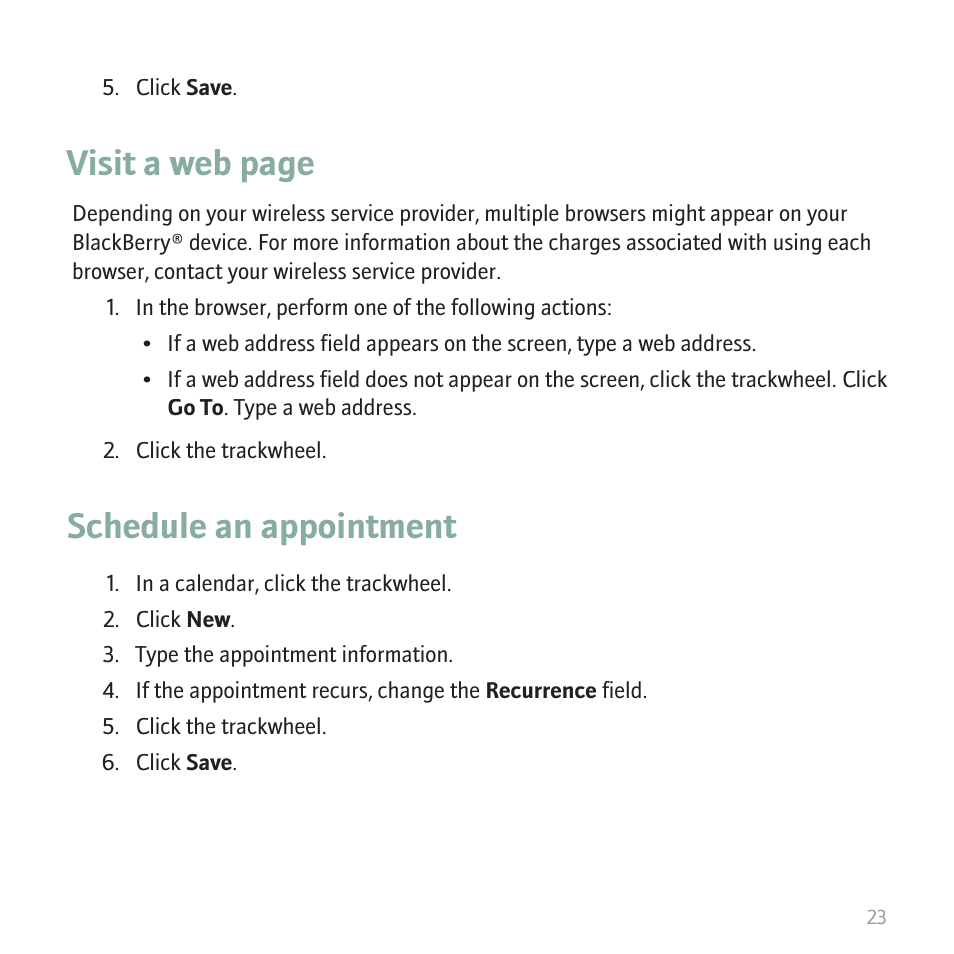 Schedule an appointment, Visit a web page | Blackberry 8700 User Manual | Page 25 / 42