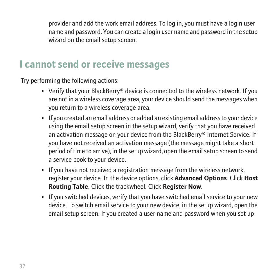 I cannot send or receive messages | Blackberry 8700 User Manual | Page 34 / 42