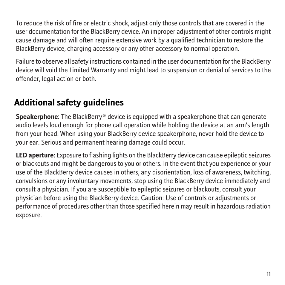 Additional safety guidelines | Blackberry 8707v User Manual | Page 13 / 30