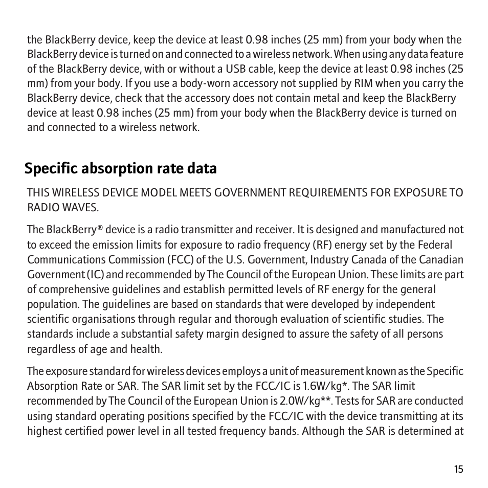 Specific absorption rate data | Blackberry 8707v User Manual | Page 17 / 30
