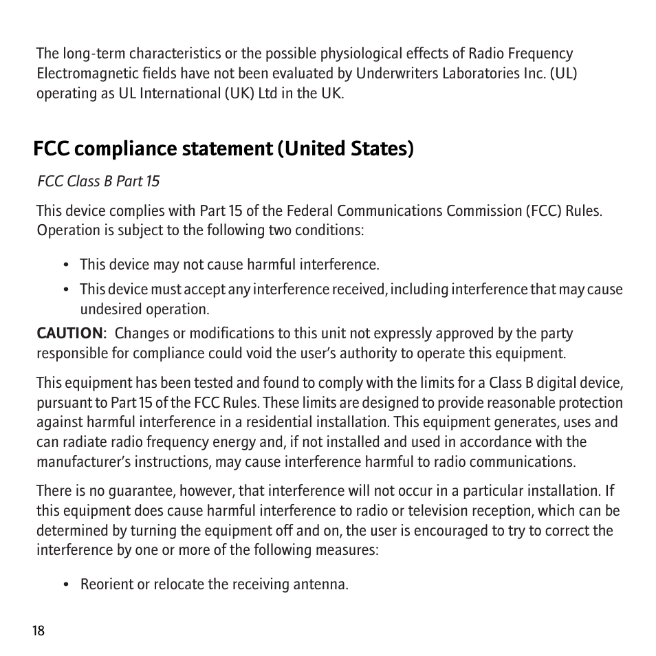 Fcc compliance statement (united states) | Blackberry 8707v User Manual | Page 20 / 30