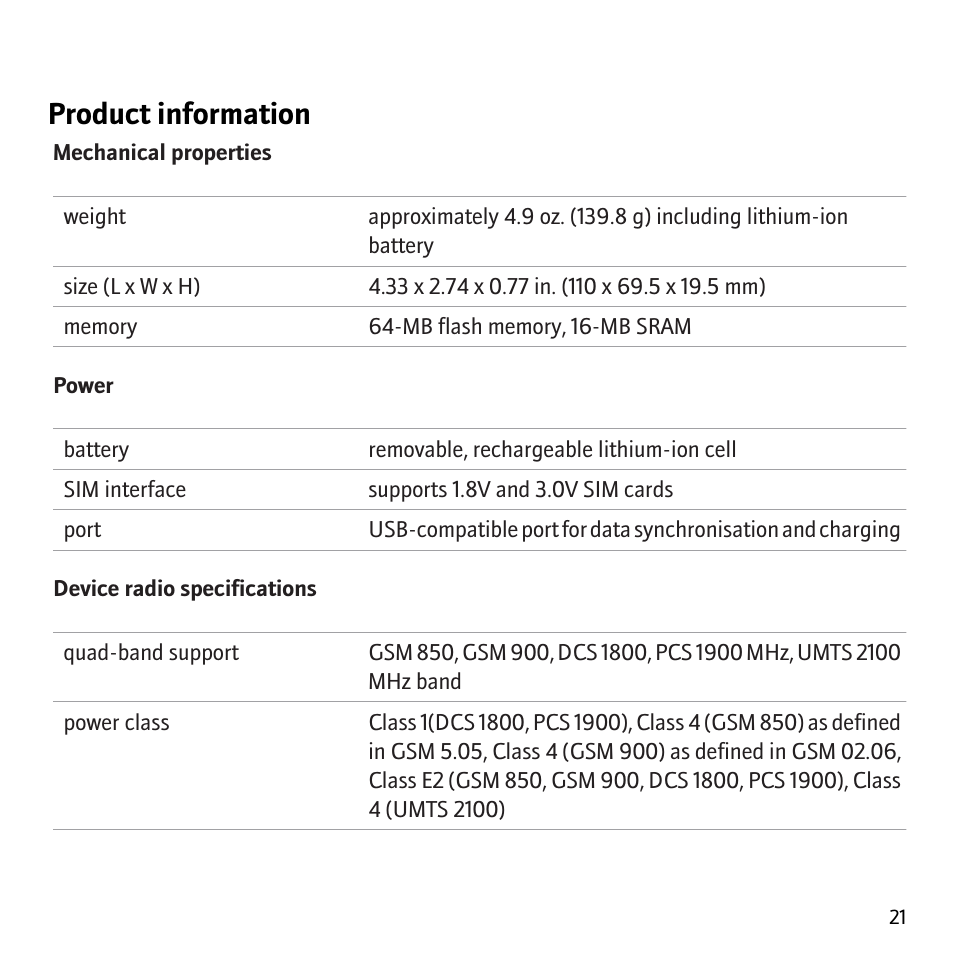 Product information | Blackberry 8707v User Manual | Page 23 / 30