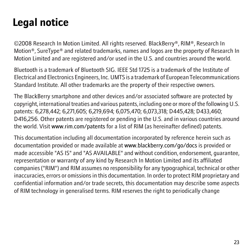 Legal notice | Blackberry 8707v User Manual | Page 25 / 30