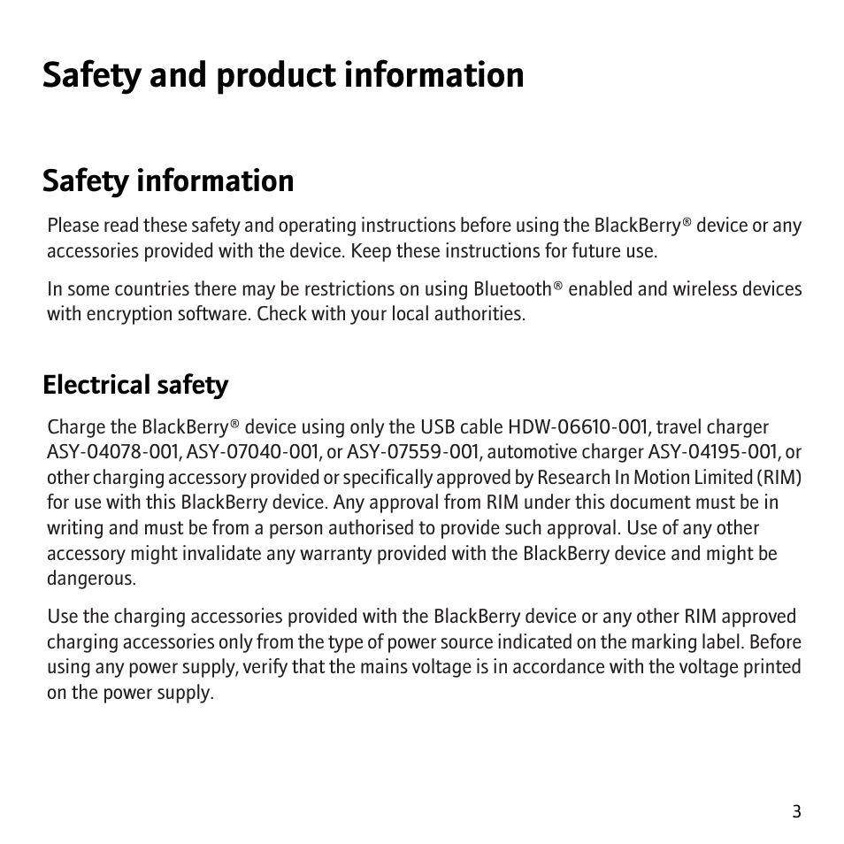 Safety and product information, Safety information | Blackberry 8707v User Manual | Page 5 / 30