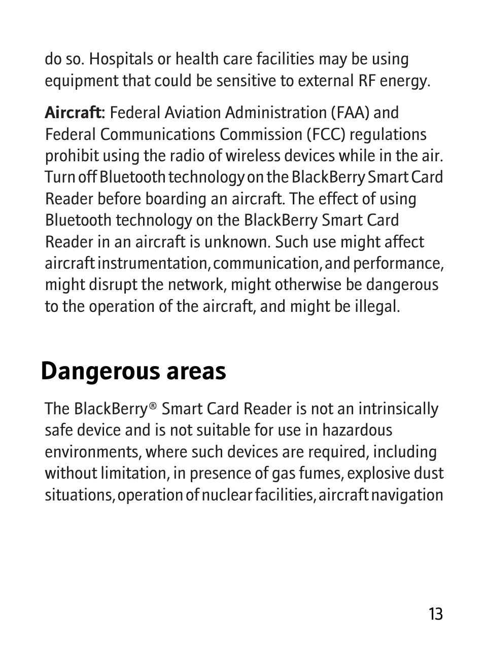 Dangerous areas | Blackberry RBB10BW User Manual | Page 15 / 46