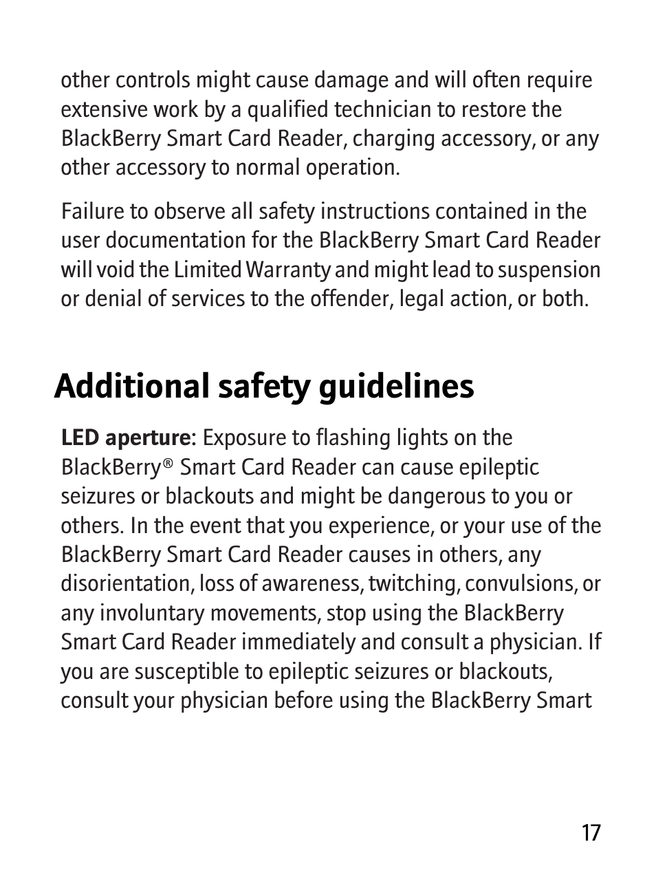 Additional safety guidelines | Blackberry RBB10BW User Manual | Page 19 / 46