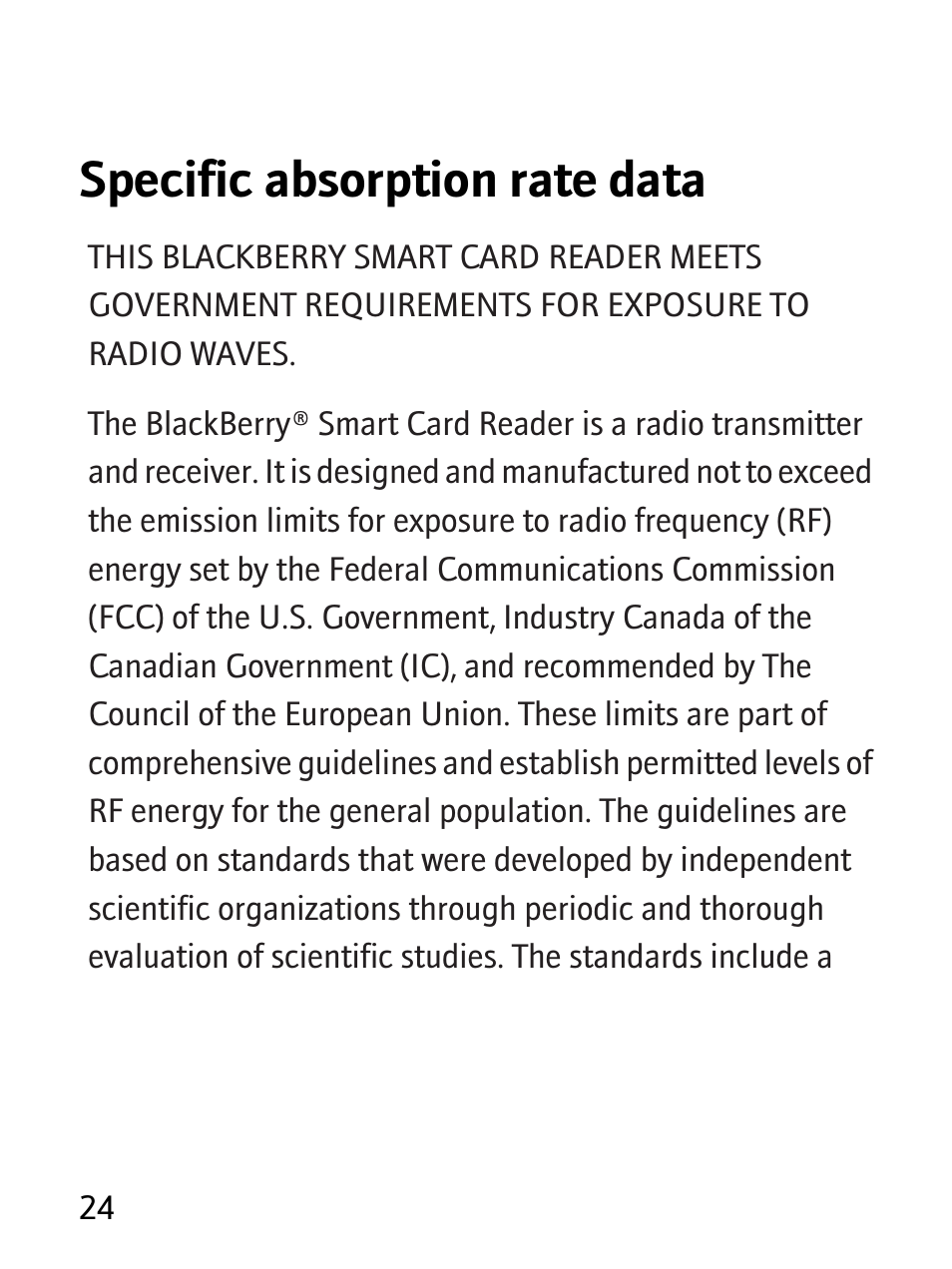 Specific absorption rate data | Blackberry RBB10BW User Manual | Page 26 / 46