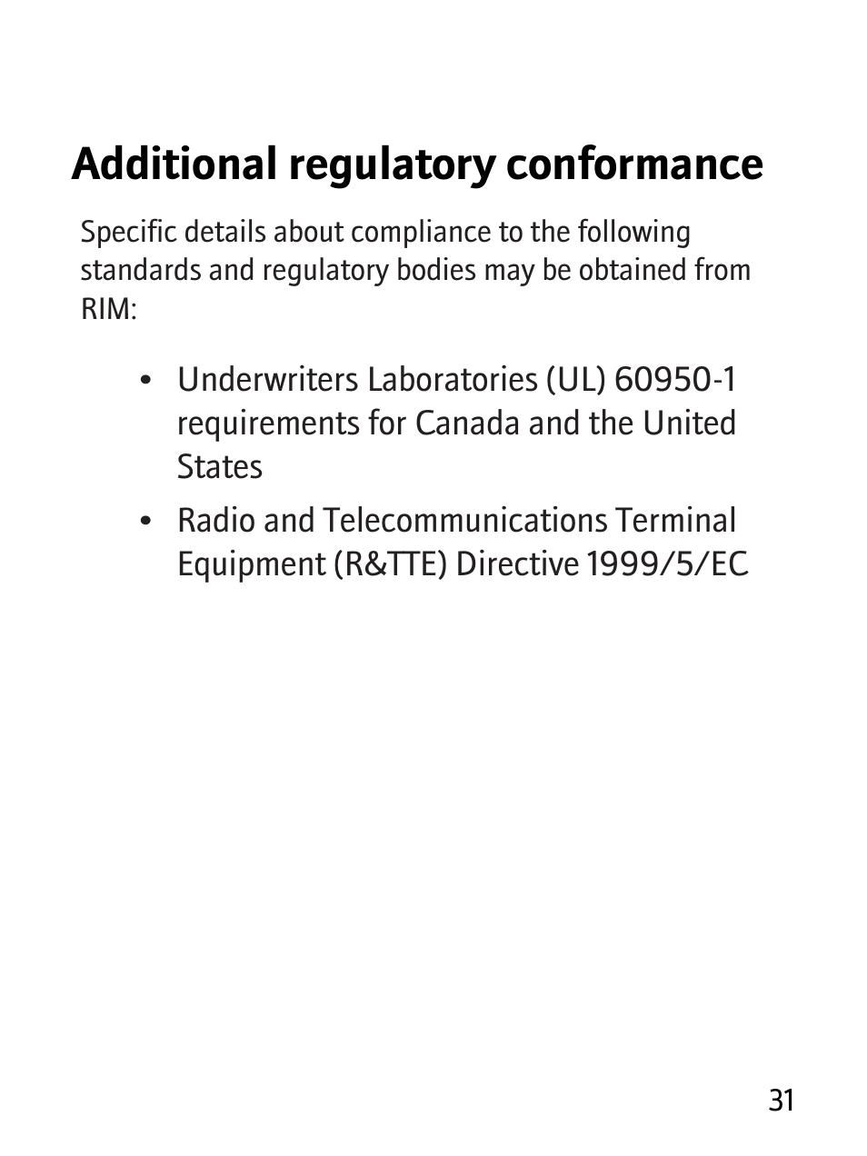 Additional regulatory conformance | Blackberry RBB10BW User Manual | Page 33 / 46