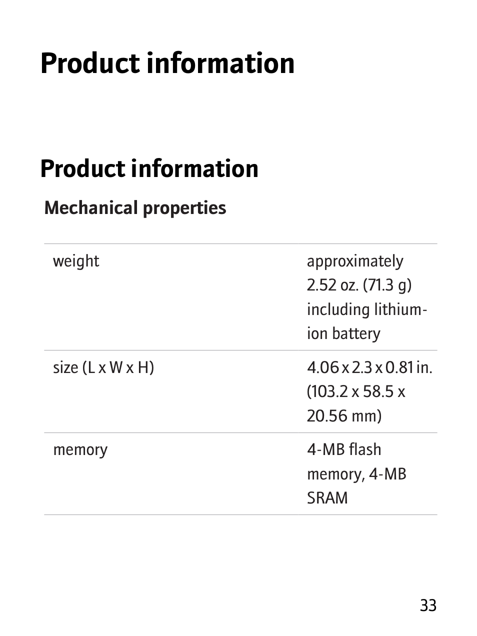 Product information | Blackberry RBB10BW User Manual | Page 35 / 46