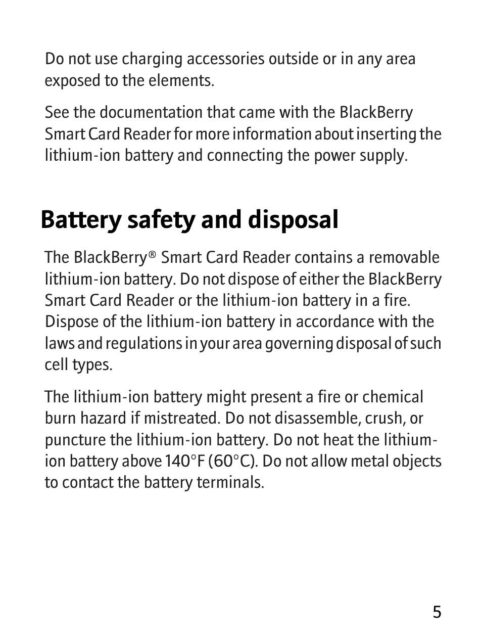 Battery safety and disposal | Blackberry RBB10BW User Manual | Page 7 / 46