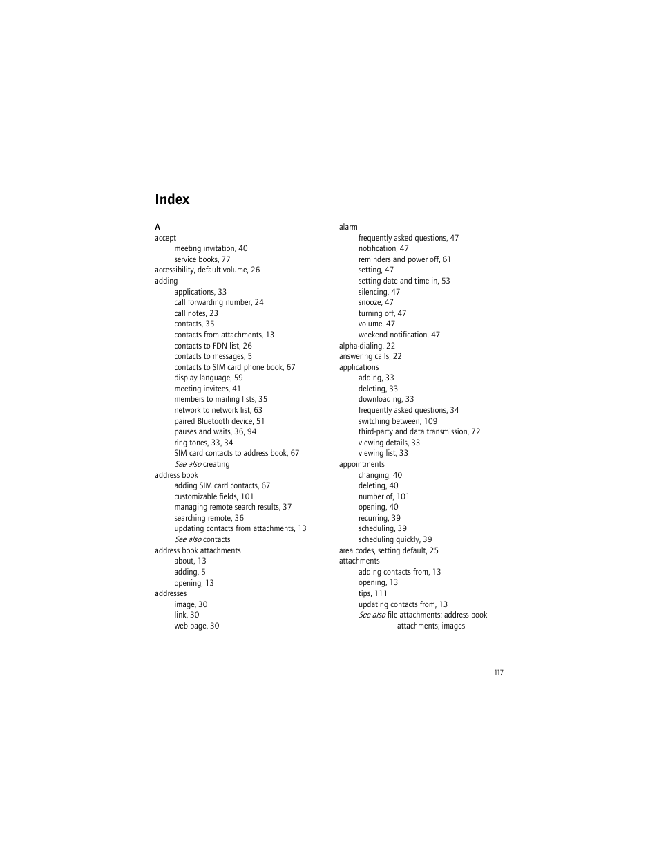 Index | Blackberry 7290 User Manual | Page 117 / 132