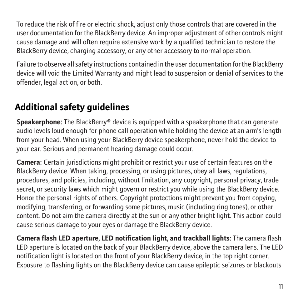 Additional safety guidelines | Blackberry Curve 8310 User Manual | Page 13 / 31