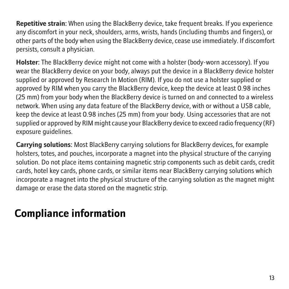 Compliance information | Blackberry Curve 8310 User Manual | Page 15 / 31