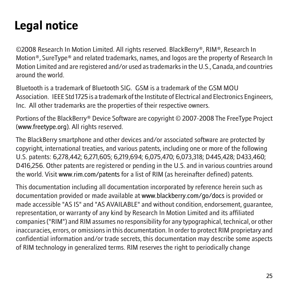 Legal notice | Blackberry Curve 8310 User Manual | Page 27 / 31