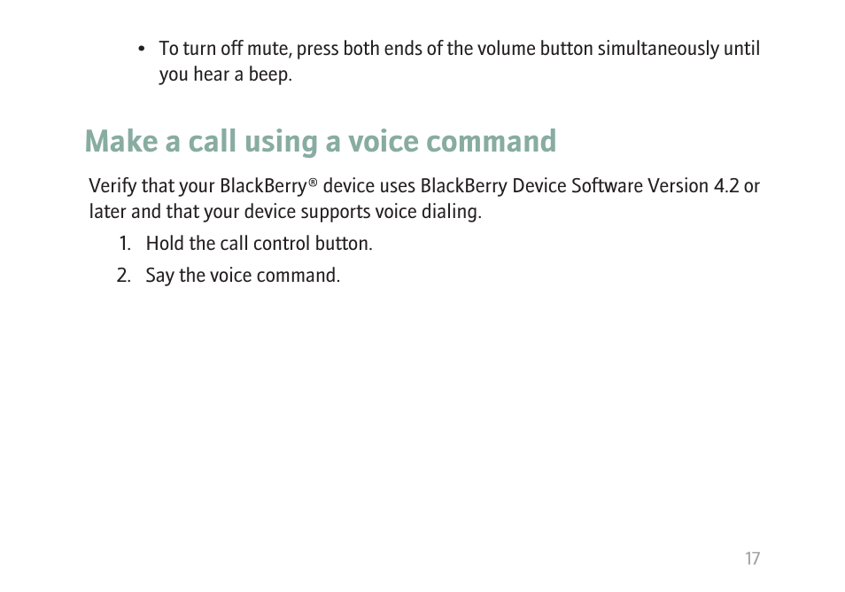 Make a call using a voice command | Blackberry HS-655 User Manual | Page 19 / 24