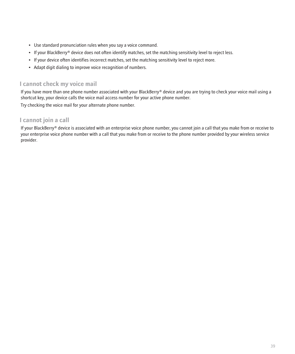 I cannot check my voice mail, I cannot join a call | Blackberry 8320 User Manual | Page 41 / 288