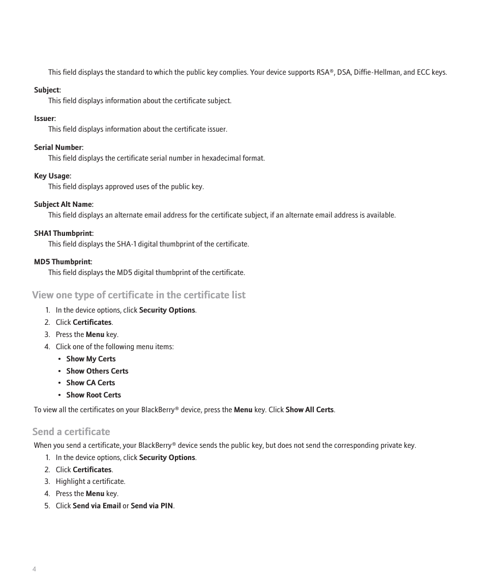 Send a certificate | Blackberry 8800 Series User Manual | Page 6 / 25
