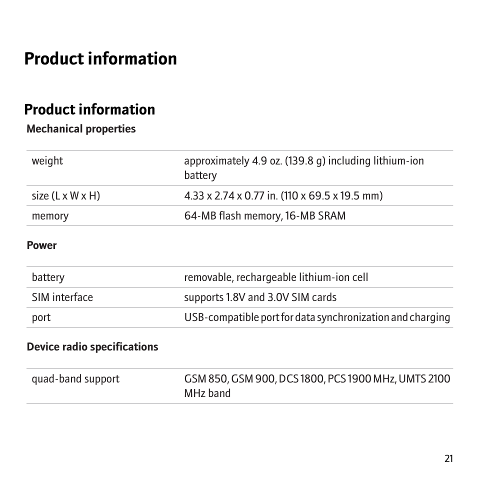 Product information | Blackberry 8707g User Manual | Page 23 / 30