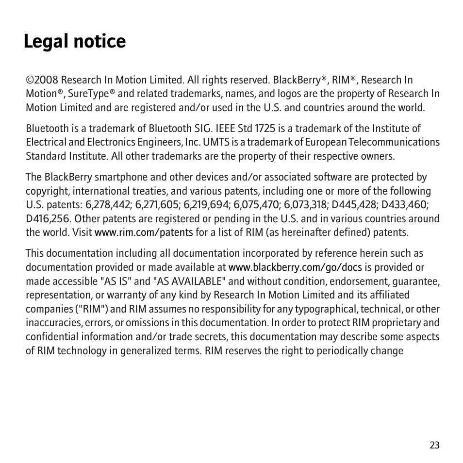 Legal notice | Blackberry 8707g User Manual | Page 25 / 30