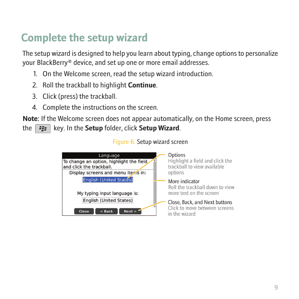 Complete the setup wizard | Blackberry CURVE 8350I User Manual | Page 11 / 46
